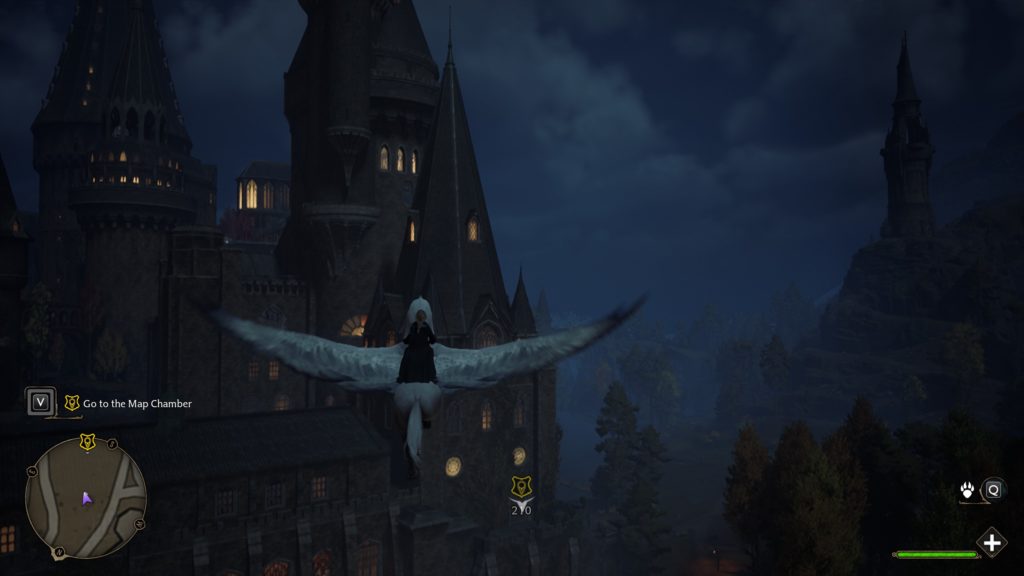 Screenshot of the Hogwarts Legacy castle by night
